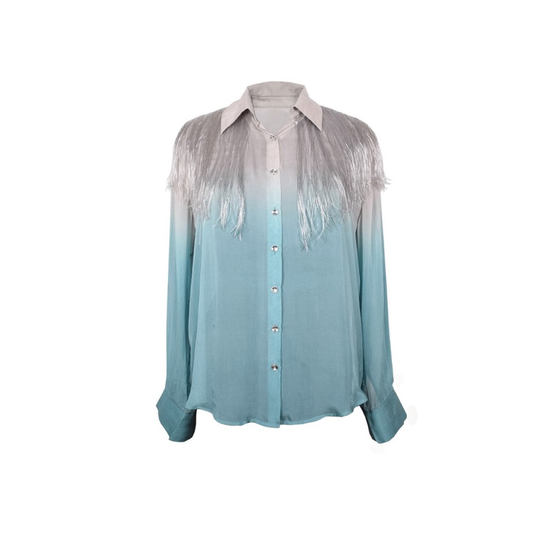 SILK FRINGE-DETAILED GRADIENT BLOUSE