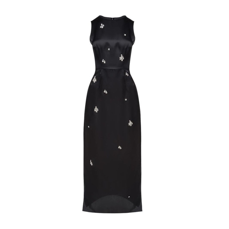 SILK ORGANZA COLUMN DRESS WITH JEWEL AND EMBELLISHMENTS