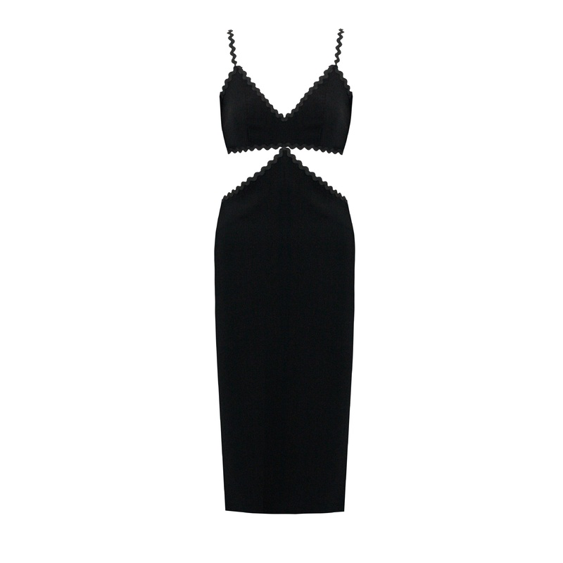 X JC PAJARES CUTOUT CREPE MIDI DRESS