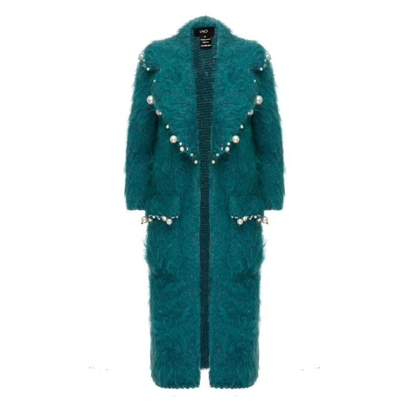 X LALO PEARL EMBROIDERED MOHAIR COAT
