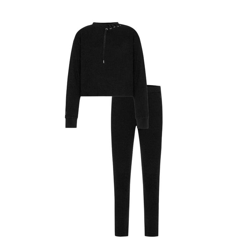BLACK WAFFLE SWEAT SHIRT AND PANTS SET