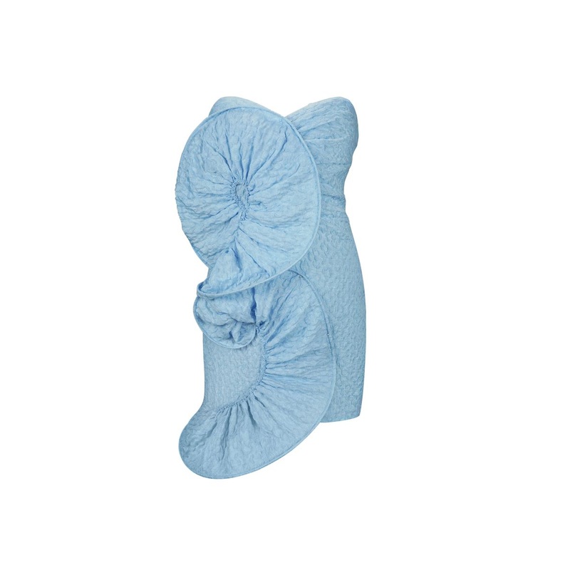 BLUE MINI DRESS WITH PLEATED SHELL DECOR