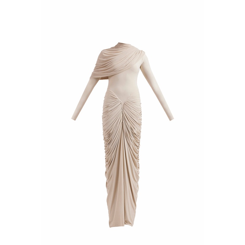 ELORA BEIGE DRAPED GOWN