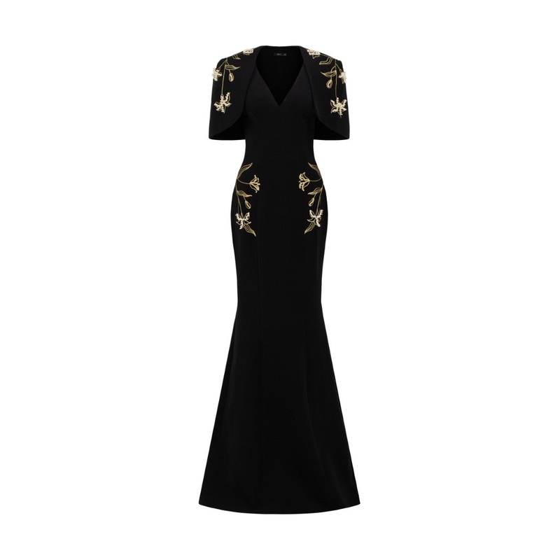 ISABELLE CREPE GOWN WITH EMMANUELLE CAPE IN BLACK