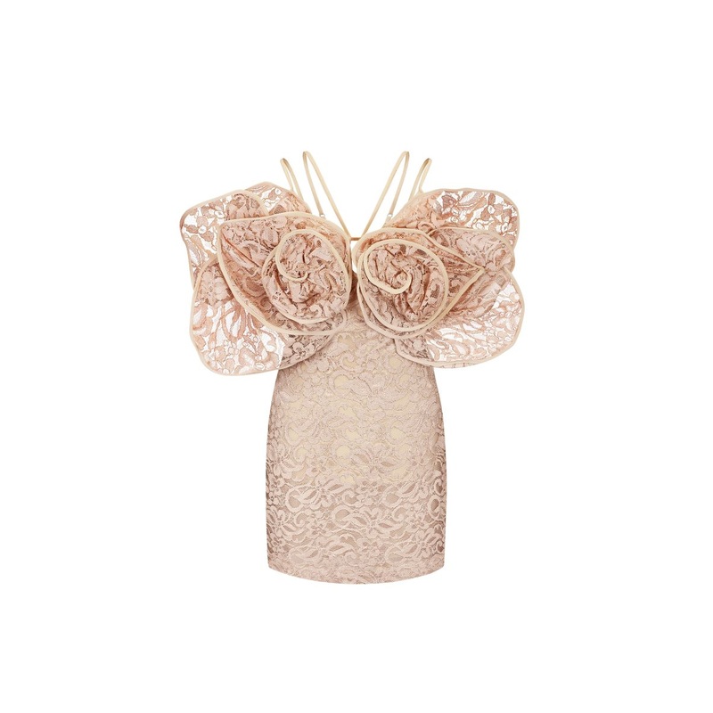 LACE MINI DRESS WITH 3D ROSES DECOR