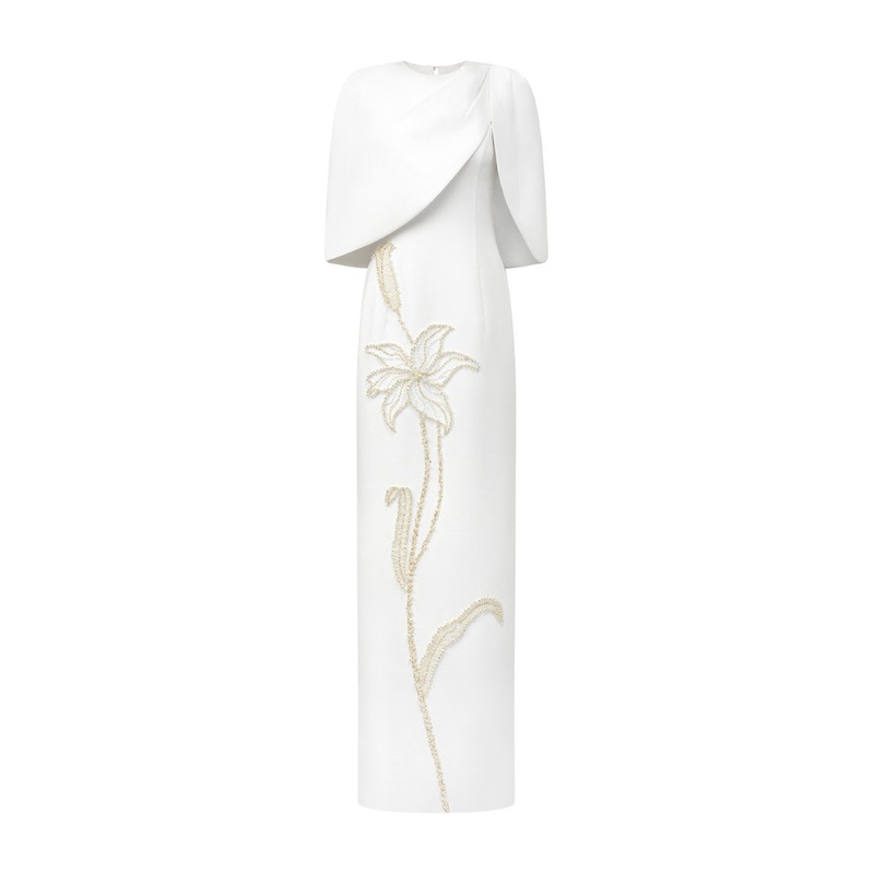 ROSALIE CREPE GOWN WITH LOUISE CAPE IN WHITE