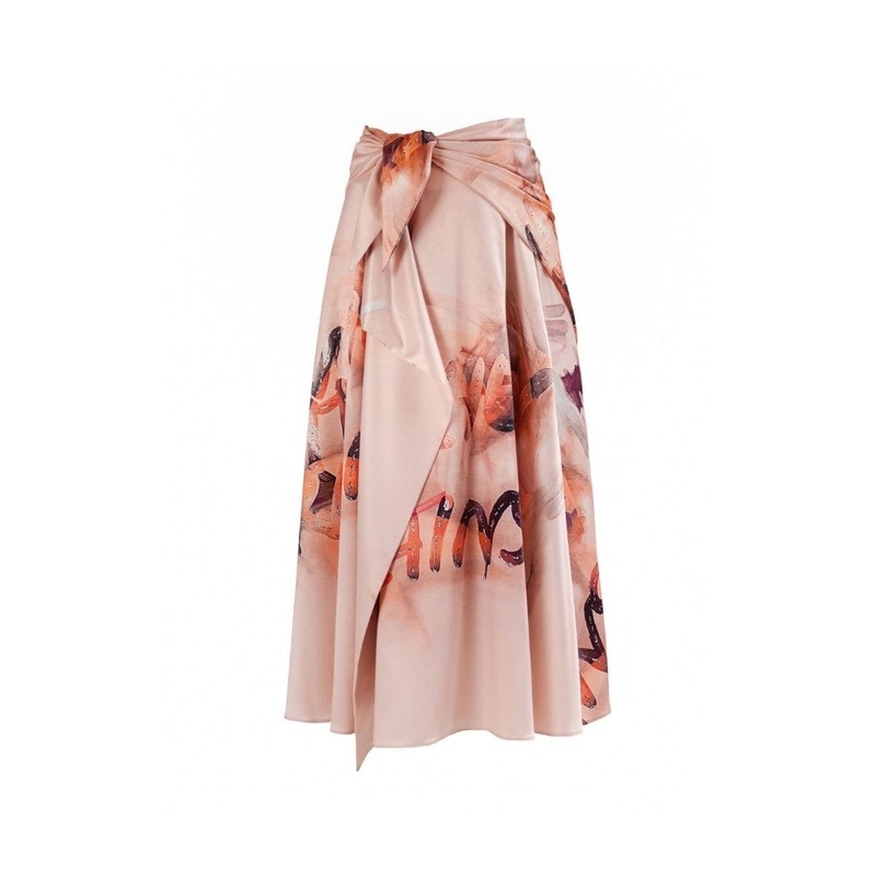 ROSE PRINTED RAIN MIDI SKIRT
