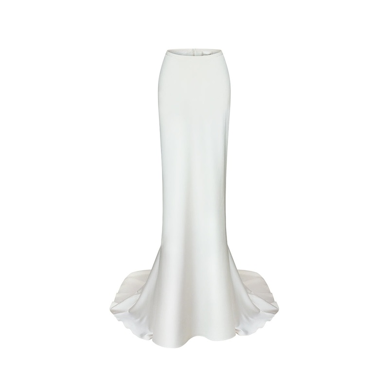 SKIRT WITH TRAIN SATIN IN OFF-WHITE