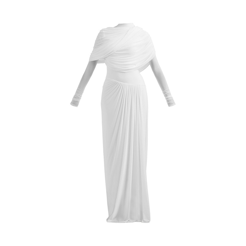VALERIA WHITE DRAPED GOWN