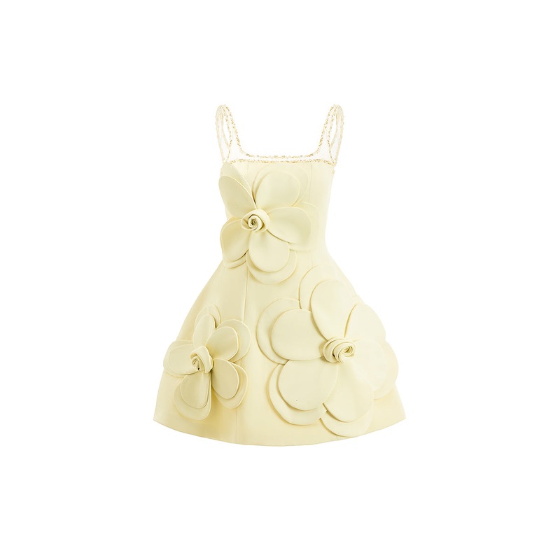 X HAPPY CLOTHING ANAHI FIT AND FLARE MINI DRESS IN LIGHT YELLOW