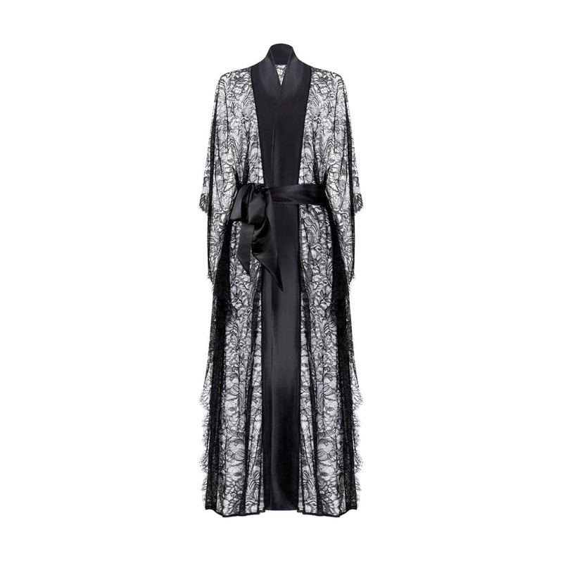 BLACK KIHARU LONG SATIN ROBE