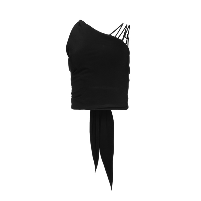 BLACK SILK CROP TOP