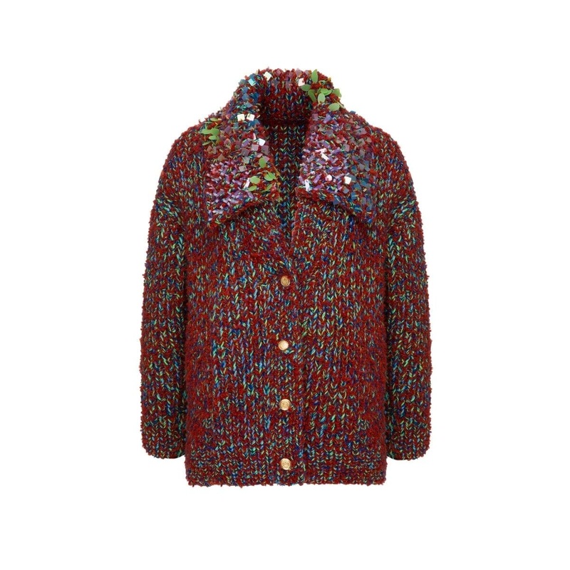 BROWN WOOL-BLEND CARDIGAN WITH COLLAR DETAILING
