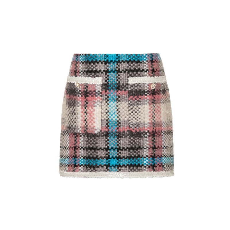 CHECKERED PINK AND BLUE WOOL-BLEND MINI SKIRT