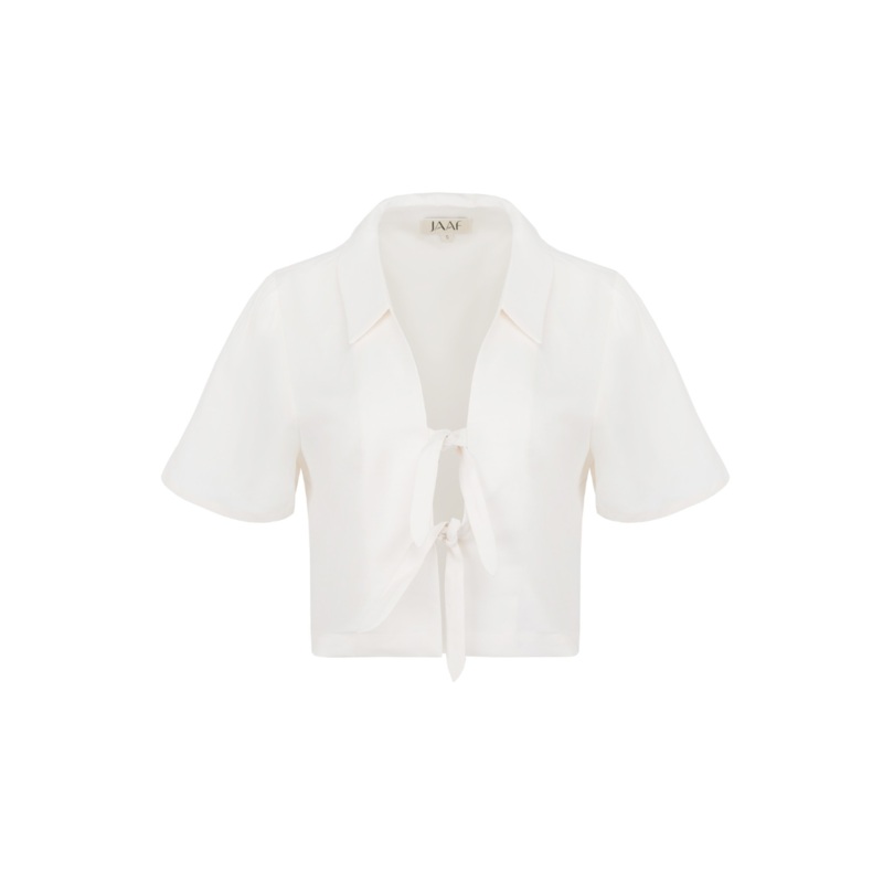 CROP TOP WITH TIES IN PEARL WHITE