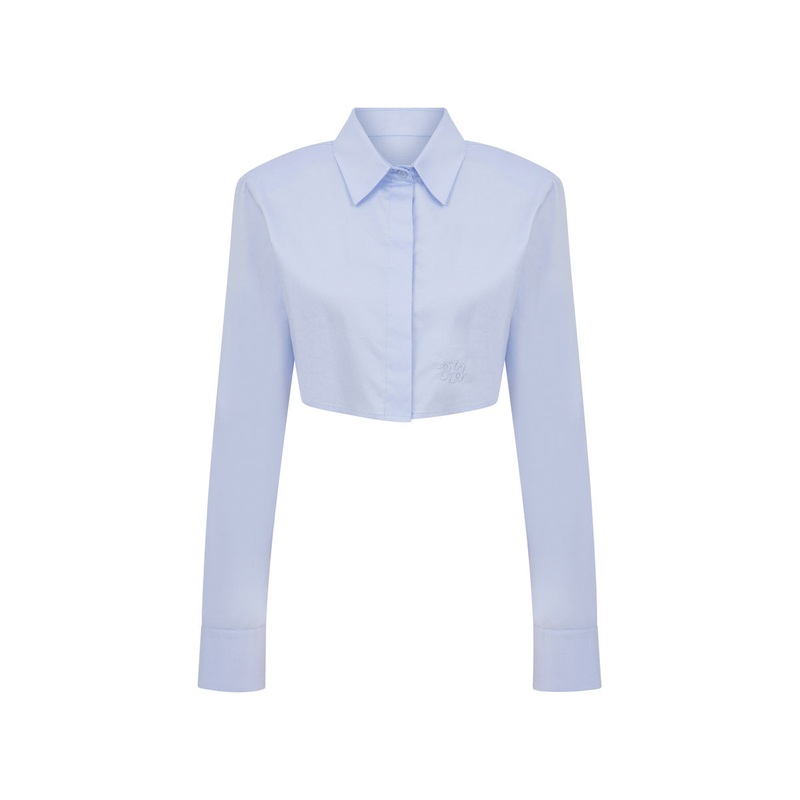 CROPPED POPLIN SHIRT WITH SHOULDER PADS