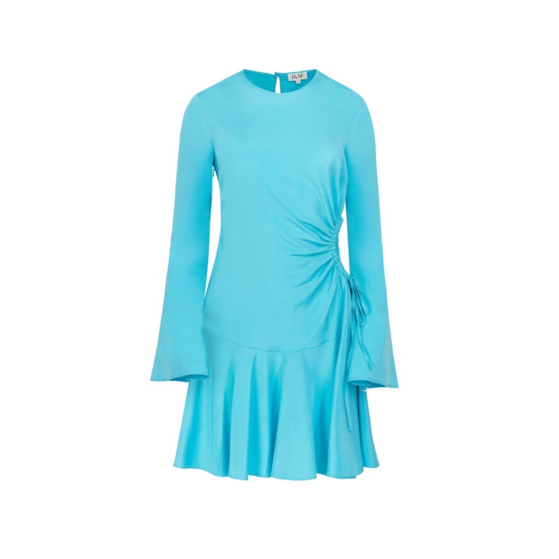 CUTOUT SILK DRESS IN TURQUOISE BLUE