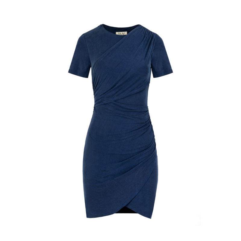 DRAPED SHORT DRESS IN DEEP BLUE