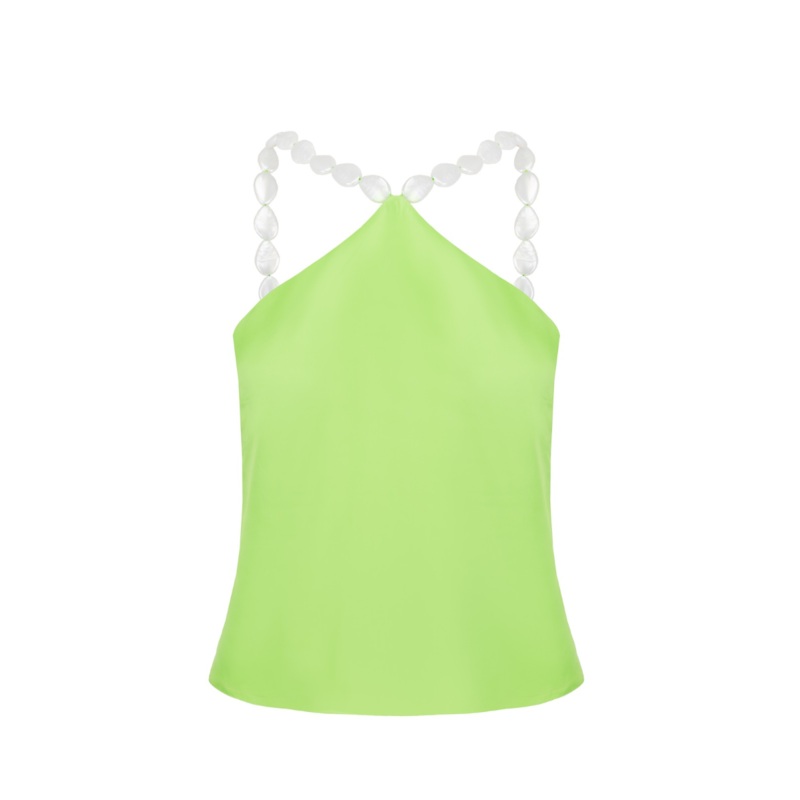 EMBELLISHED HALTER TOP IN LIME GREEN