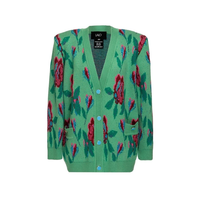 GREEN FLORAL DETAIL WOOL AND MOHAIR-BLEND CARDIGAN