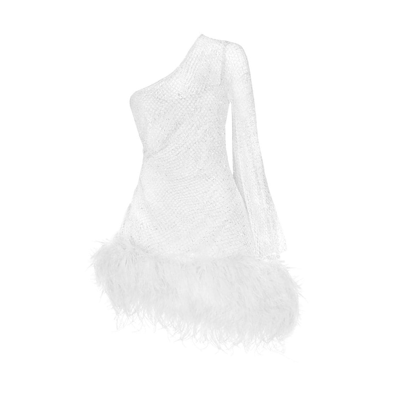 IZABELLA CRYSTAL FEATHER-TRIMMED MINI DRESS