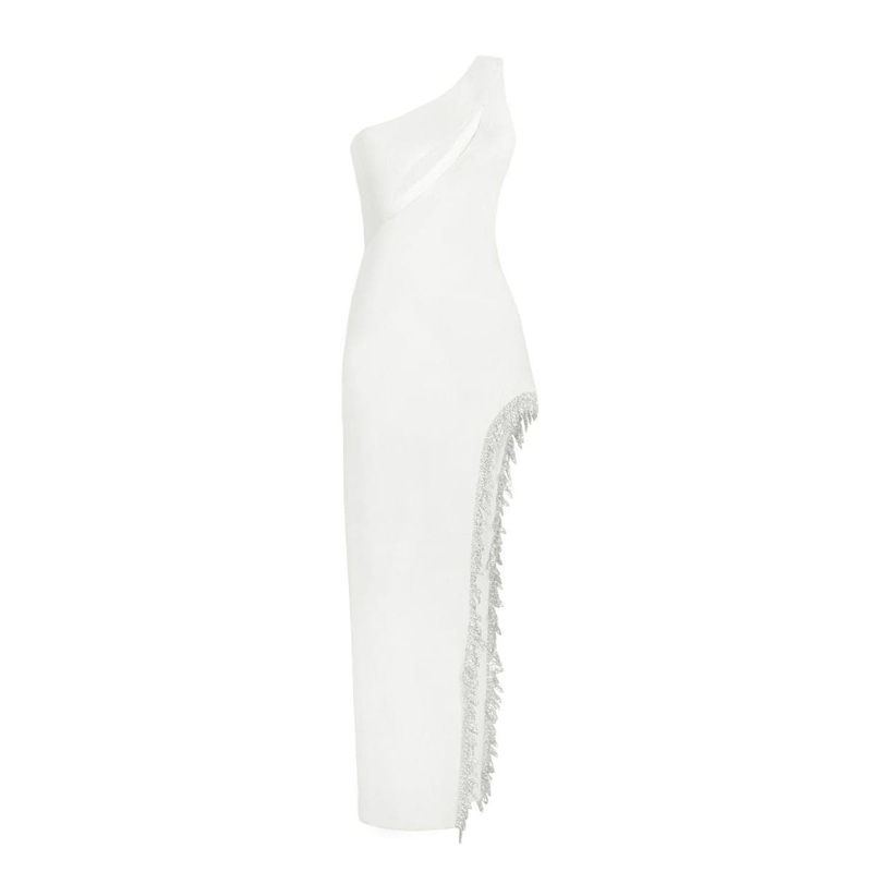 LEYLA WHITE MIDI DRESS WITH CRYSTAL EMBELLISHMENT