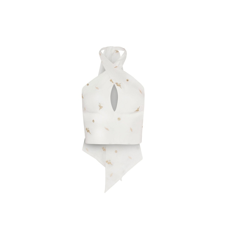 LILIES PAREO HALTER TOP IN WHITE GOLD