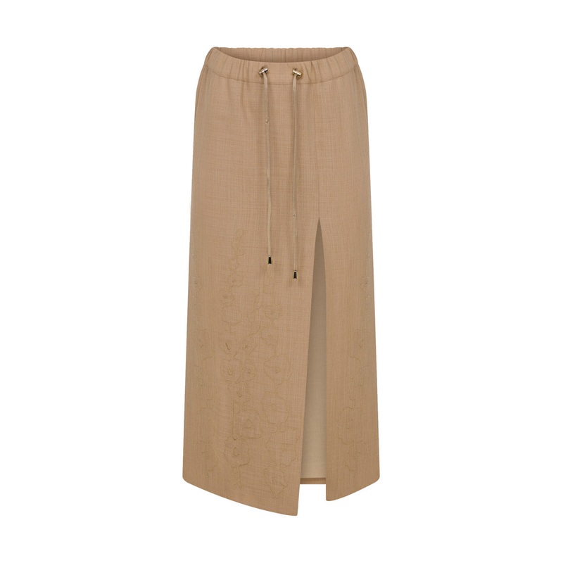 LINEN PENCIL SKIRT WITH EMBROIDERY