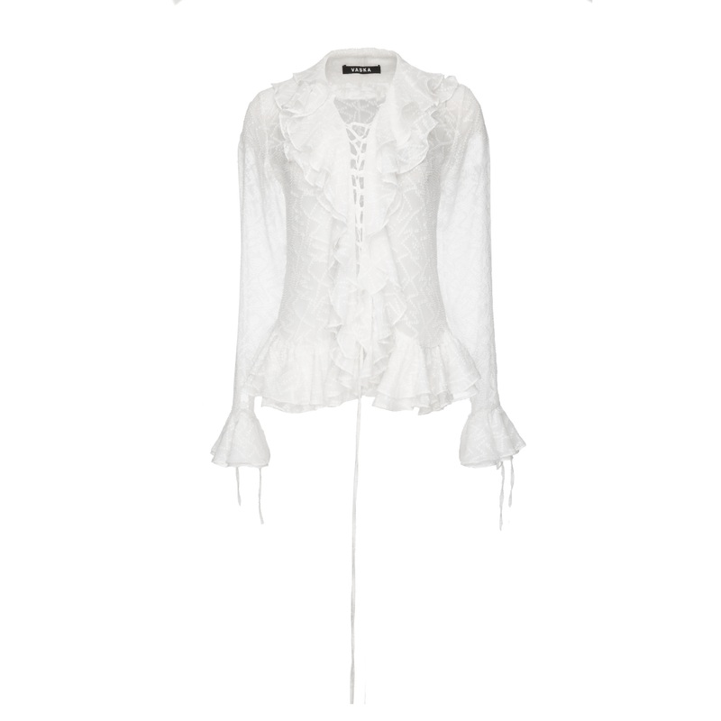 LONG SLEEVE CHIFFON BLOUSE WITH RUFFLE