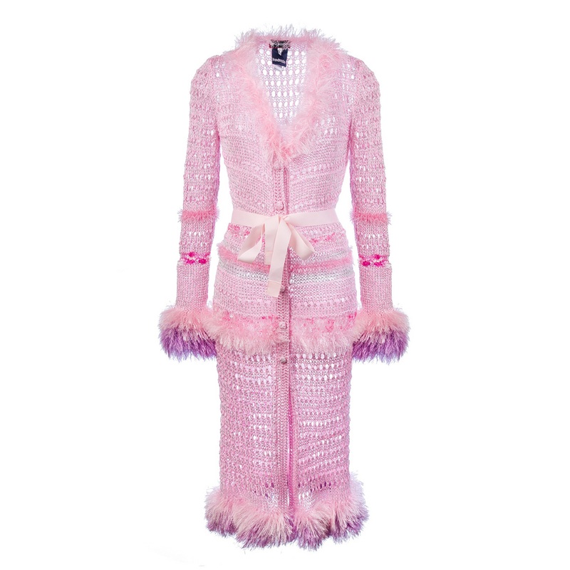MONROE PINK HANDMADE KNIT CARDIGAN-DRESS
