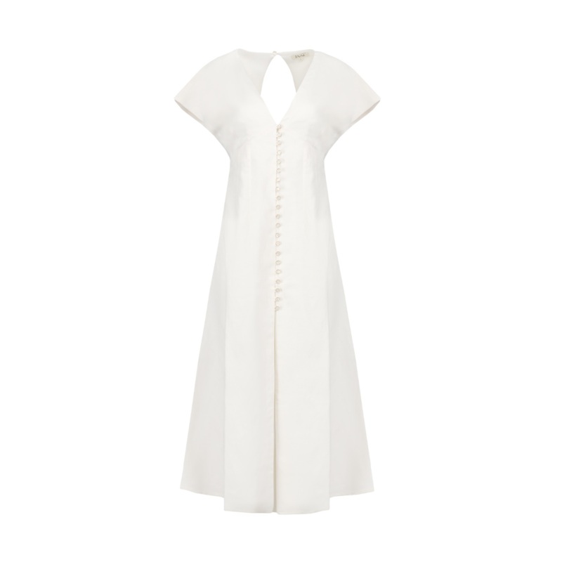 OPEN BACK MIDI DRESS IN PEARL WHITE