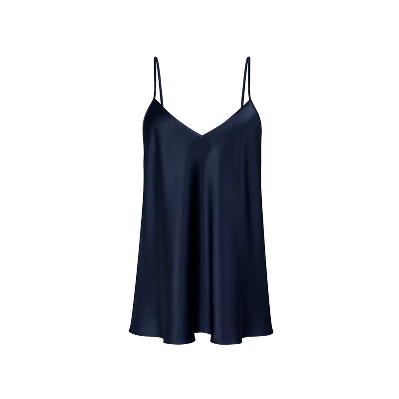 PACO NAVY V-NECK SILK SATIN CAMI TOP