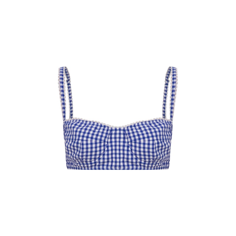 POPLIN GINGHAM BRALETTE WITH LACE TRIM