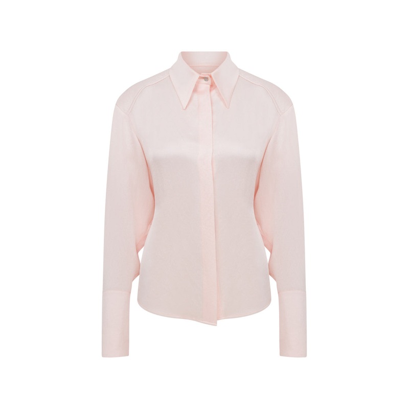 SATIN SHIRT WITH SHOULDER PADS AND BELT WITH BUCKLE