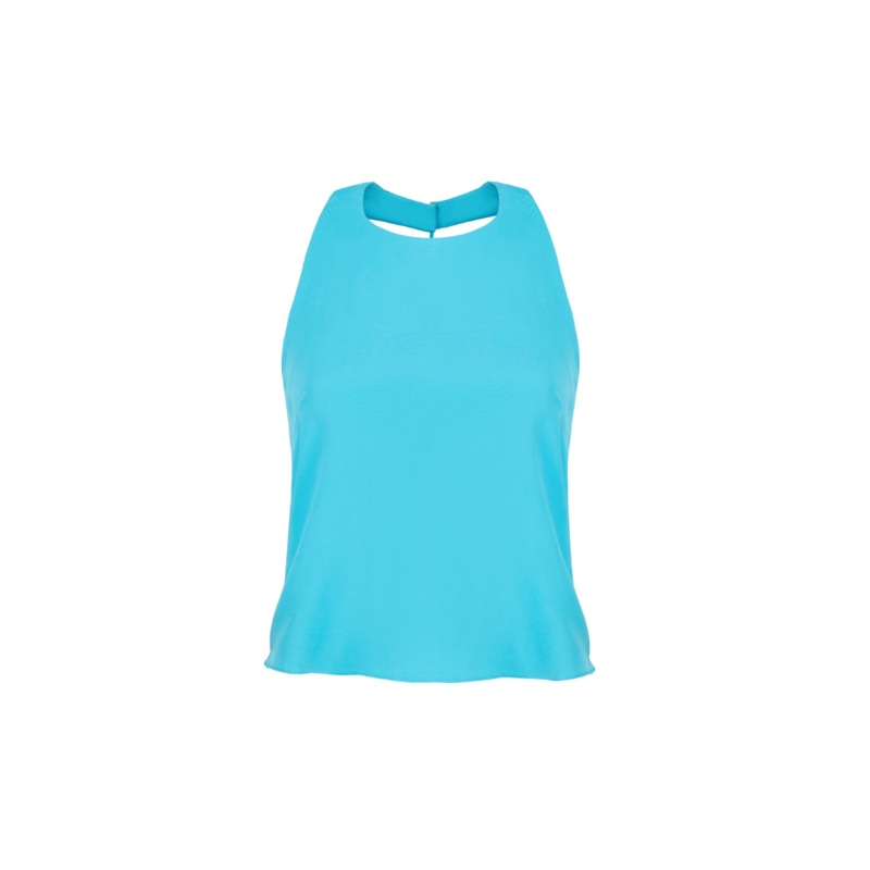 SLEEVELESS EMBELLISHED TOP IN TURQUOISE BLUE