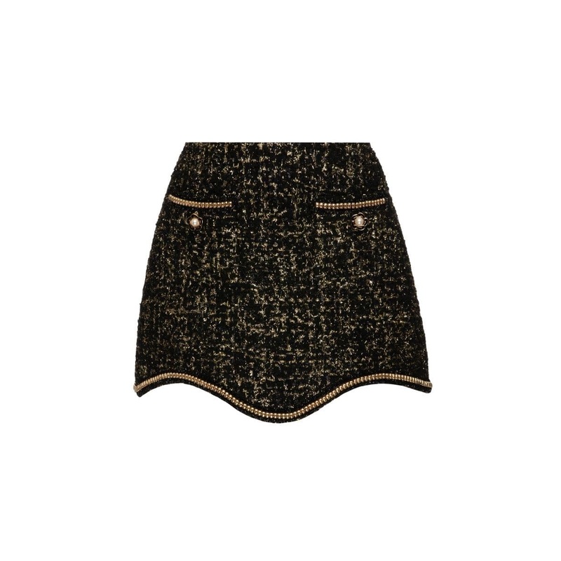 TWEED BLACK SCALOP EDGE WOOL-BLEND MINI SKIRT