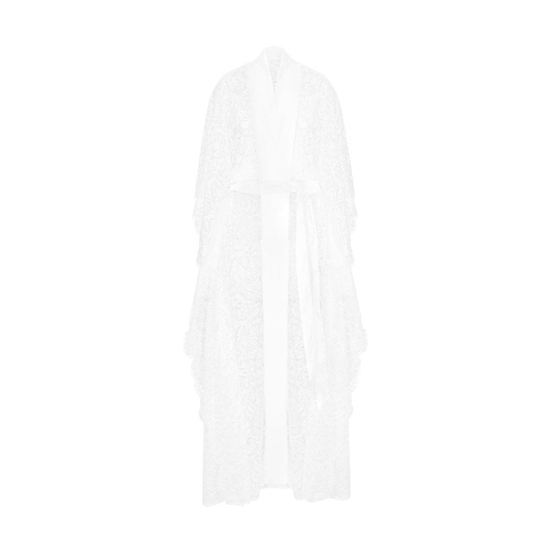 WHITE KIHARU LONG SATIN ROBE
