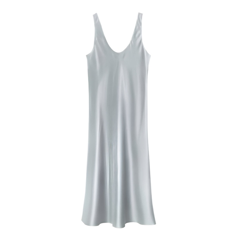 YUNA MOONSTONE SILK SATIN TANK DRESS