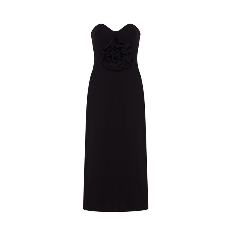 DARA BLACK STRAPLESS MIDI DRESS