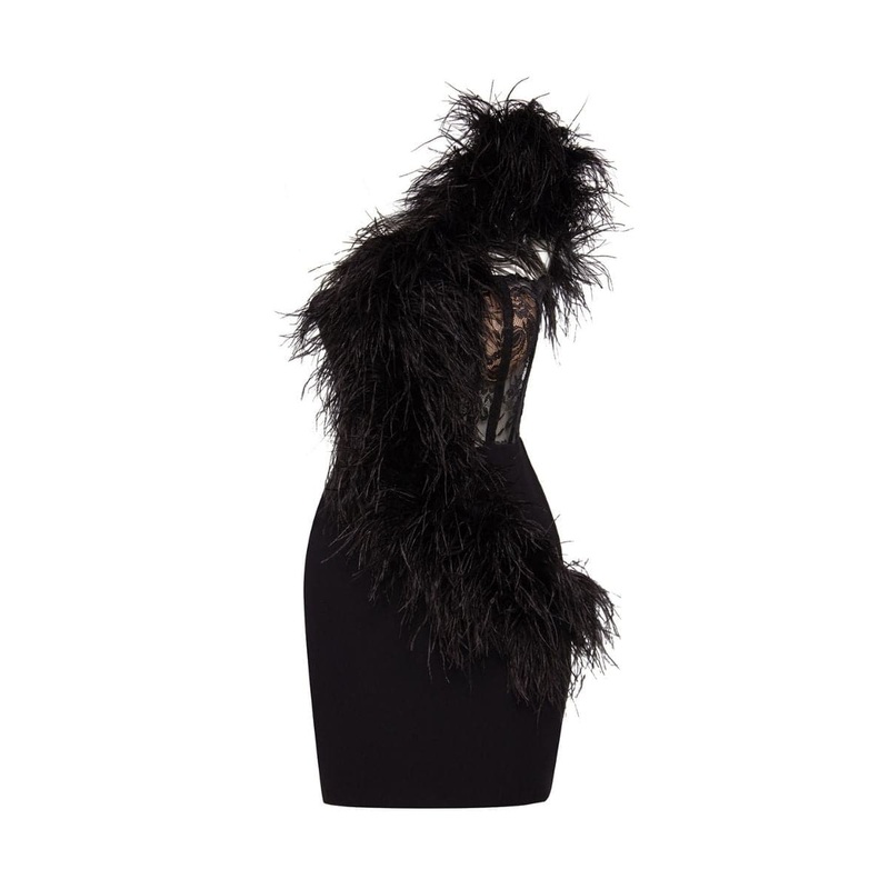 FAE BLACK ONE-SHOULDER MINI DRESS