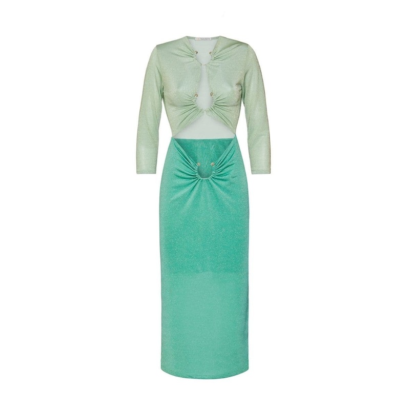 GIZEM METALLIC TURQUOISE KNITTED MIDI DRESS