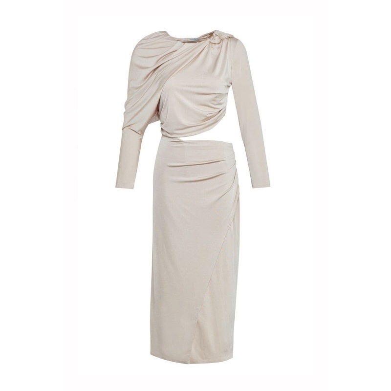 JASMINE BEIGE DRAPED MIDI DRESS