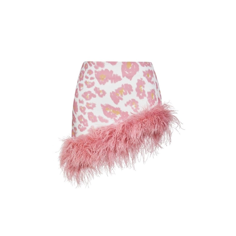 NICOLE PRINTED MINI SKIRT WITH FEATHER-DETAILING