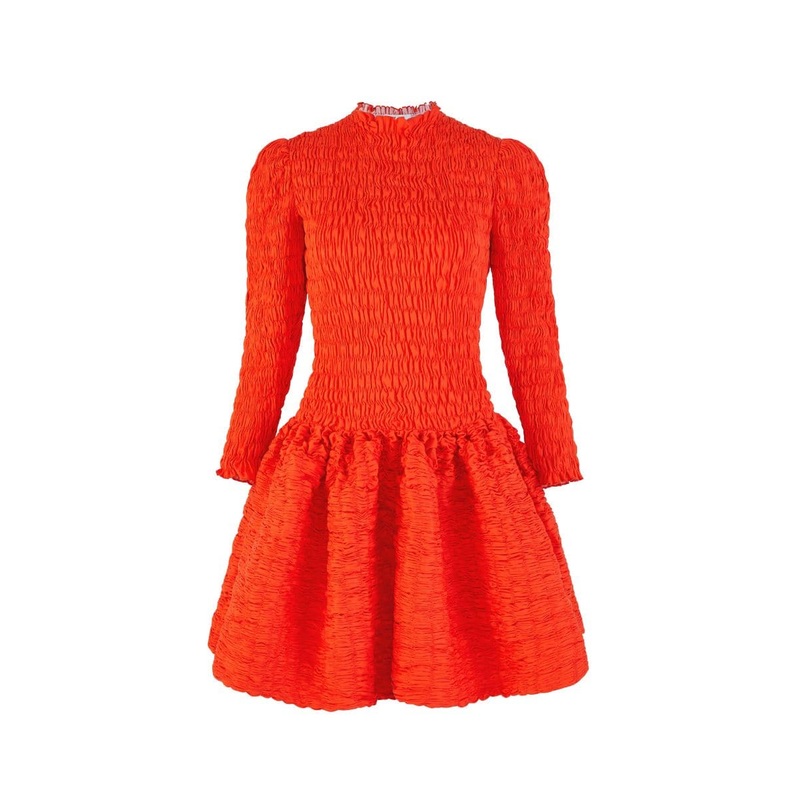 SCARLET SHIRRED COTTON STRUCTURED MINI DRESS