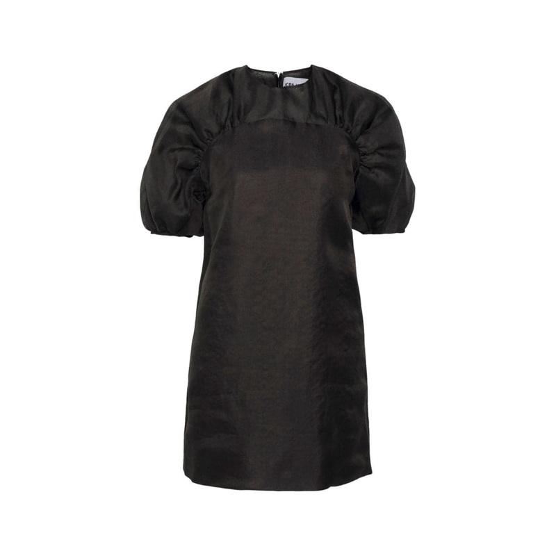 BLACK MINI DRESS WITH RUFFLED SLEEVES