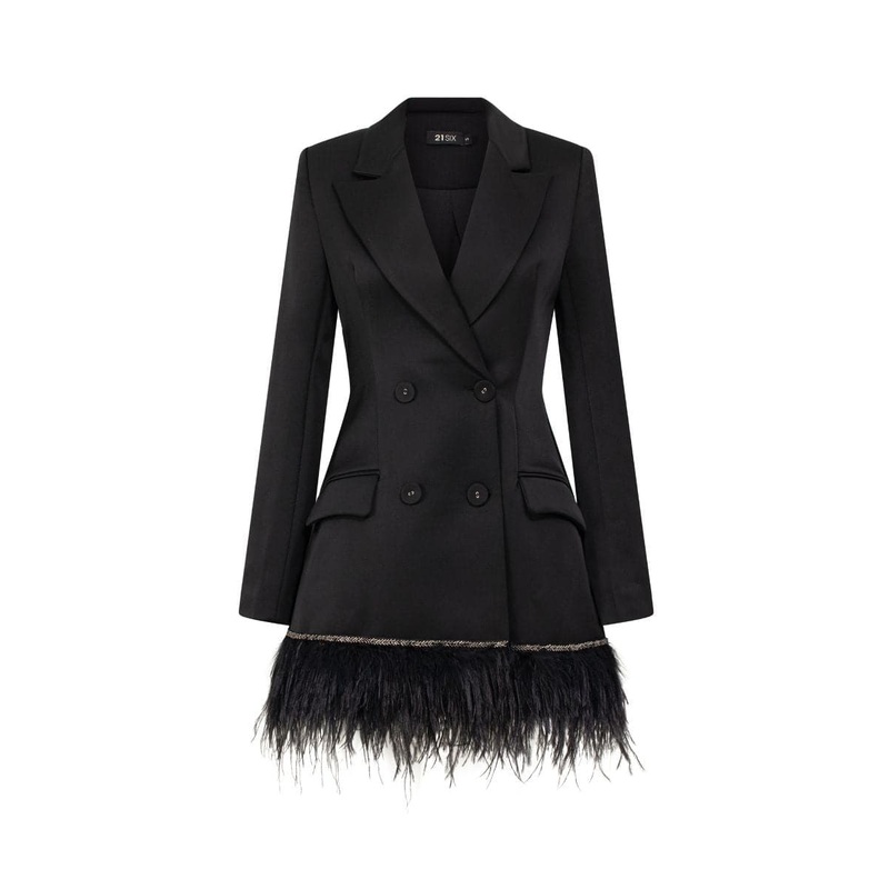 BLACK ROSA TAFFETA FEATHER BLAZER DRESS