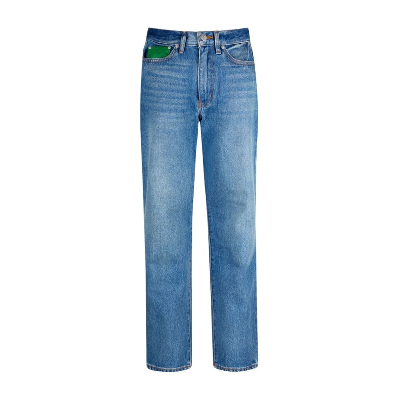 BLUE HIGH-RISE STRAIGHT-LEG JEANS