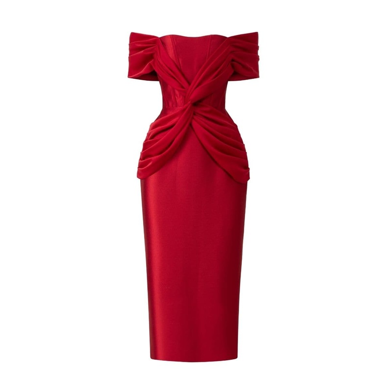 JAIME TAFFETA CORSET MIDI DRESS