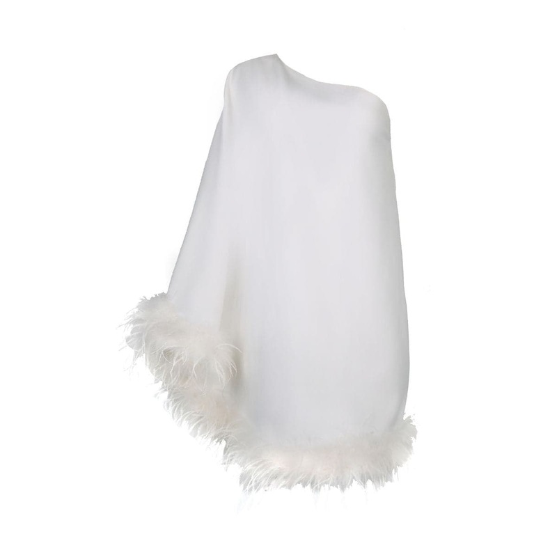 ONE-SHOULDER WHITE FEATHER MINI DRESS