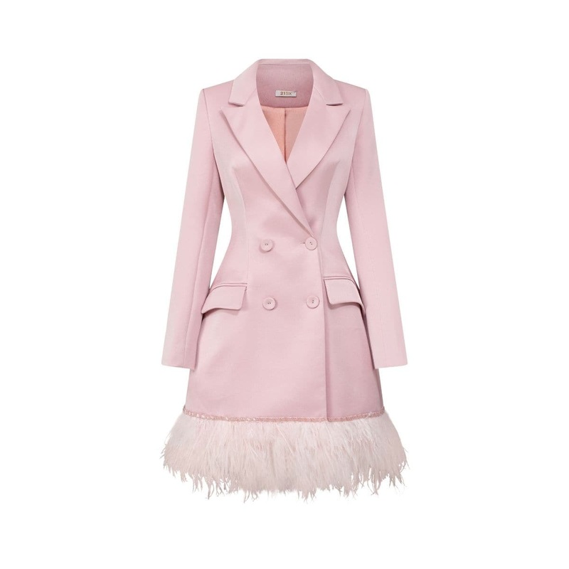 PINK ROSA TAFFETA FEATHER BLAZER DRESS